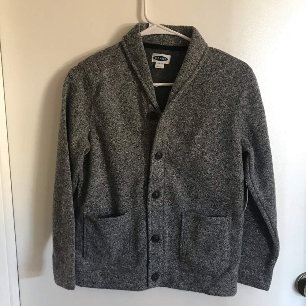 New Fleece button down grey sweater boys size L